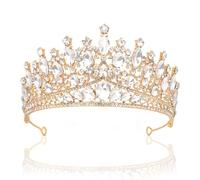 CAVETEE Couronne d'anniversaire et diadème pour femme, couronne dorée pour femmes et filles, accessoires de cheveux pour anniversaire, fête de reine, concours de beauté, bal de fin d'année