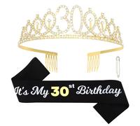 CAVETEE Écharpe et diadème doré pour 30e anniversaire, couronne et inscription « It's My 30th Birthday » pour filles - Kit de décoration d'anniversaire pour 30e anniversaire