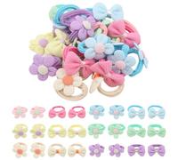CAVETEE Lot de 36 élastiques à cheveux colorés pour petites filles, nœuds à cheveux pour bébés, fleurs mignonnes et colorées, accessoires pour cheveux épais