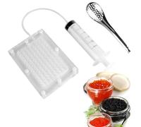 Caviar Maker Outil de distributeur de caviar, compte-gouttes d'oeufs, gadget de cuisine | 100 trous avec seringue et cuillère, filtre de cuisson moléculaire, outil de revêtement gastronomique