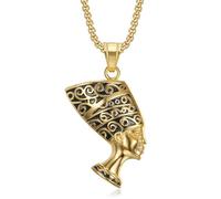 CAVIEA Collier avec pendentif reine africaine néfertiti pour homme et femme, chaîne égyptienne en acier inoxydable plaqué or, collier déclaration cool pour rappeur rocker, hiphop, Strass, Zircone