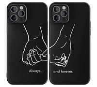 Cavka Lot de 2 coques de téléphone assorties noires compatibles avec iPhone 11-6,1" pour couples - Anniversaire de mariage mignon pour lui et elle BF GF - Pinky Swear Hands Always and Forever Line Art