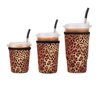 Cavllson Lot de 3 manchons isothermes réutilisables en néoprène pour café glacé Starbucks, McCafe, Dunkin Donuts, Tim Hortons et plus encore, imprimé léopard