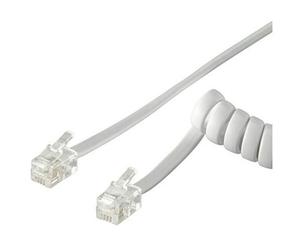 Cavo telefonico spiralato per cornetta 2mt RJ10 4P4C Bianco
