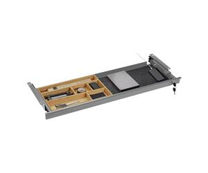 CAVO Tiroir pour documents verrouillable 850 x 265 x 45 mm gris avec insert en bambou Tiroir pour dossiers Tiroir de bureau