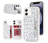 Cavor Coque Compatible avec iPhone 12 Mini,Flip Portefeuille Étui en Cuir,[4 Porte Cartes][Fermeture Bouton],Protection Housse Etui Compatible avec iPhone 12 Mini - Léopard Blanc