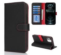 Cavor Coque Compatible avec iPhone 13 Pro Max Etui,Cuir véritable Flip Portefeuille Étui en Cuir,[4 Porte Cartes][Magnétique][RFID Blocker],Protection Housse - Noir+Rouge