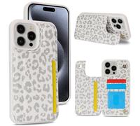 Cavor Coque Compatible avec iPhone 15 Pro,Flip Portefeuille Étui en Cuir,[4 Porte Cartes][Fermeture Bouton],Protection Housse Etui Compatible avec iPhone 15 Pro - Léopard Blanc