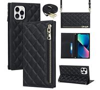 Cavor Coque iPhone 12 Pro Max avec Cordon,Flip Portefeuille Étui en Cuir,[2 Porte Cartes][Fermeture magnétique],Réglable Collier Clapet Housse Etui Rabat pour iPhone 12 Pro Max - Noir