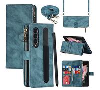 Cavor Handykette Hülle Samsung Galaxy Z Fold3 5G Mit Band,Flip Leder Geldbörse Handyhülle,[9 Mit Kartenfach][Magnetverschluss],Klapphülle Schutzhülle für Samsung Z Fold3 5G - Hellblau