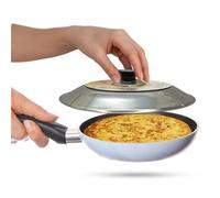 Cavor Tourne tortillas en acier inoxydable 28 cm. Conçu en Espagne. Retourneur d'omelette à pommes de terre. Retourne les omelettes, tourne-tortillas Couvercle à tortillas Cadeau cuisine