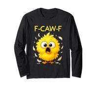 Caw Chicken Crazy Chick Lady Messy Bird Cartoon Humour Manche Longue