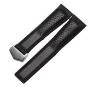 CAWEUER Bracelet de montre 22 mm compatible avec Tag Heuer Carrera Monaco F1, bracelet noir et rouge for homme, boucle en acier inoxydable, cuir vache(Black-silver)