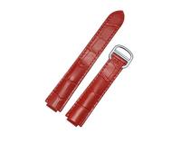 CAWEUER Bracelet de montre en cuir compatible avec le bracelet ballon bleu Cartier, rechange vache for femme, 16-9 mm, 18-11, 20-12, 22-14(Red-silver,8-14mm)