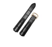 CAWEUER Bracelet de montre en cuir compatible avec le bracelet ballon bleu Cartier, rechange vache for femme, 16-9 mm, 18-11, 20-12, 22-14(Black-gold,8-14mm)