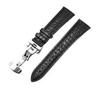 CAWEUER Bracelet de montre en cuir crocodile 12/13/14/15/16/17/18/19/20/21/22/23/24 mm for homme et femme, avec boucle papillon(Black Clasp,21mm)