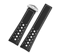 CAWEUER Bracelet de montre en cuir respirant de 22 mm compatible avec TAG HEUER MONACO CARRERA CBL2115 Bracelet de montre en cuir for hommes Bracelet à boucle pliante(Black grey line-S)