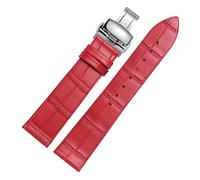CAWEUER Bracelet de montre en cuir ultra fin 12, 14, 15, 16, 18, 20, 21, 22, 23, 24 mm, bleu, marron, rouge, compatible avec Tissot et DW(Red silver B,14mm)