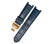 CAWEUER Bracelet de montre en cuir véritable compatible avec le bracelet de montre GC Guess avec boucle papillon 20 x 11 mm 22 x 13 mm for hommes et femmes(Dark blue gold,20-11mm)
