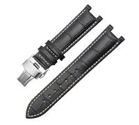 CAWEUER Bracelet de montre en cuir véritable compatible avec le bracelet de montre GC Guess avec boucle papillon 20 x 11 mm 22 x 13 mm for hommes et femmes(Black white-S,20-11mm)