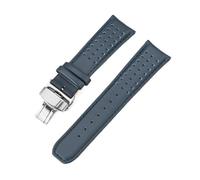CAWEUER Bracelet en cuir bleu compatible avec la série Citizen Blue Angels, incurvé en arc, 22 mm et 23 mm, bracelet en cuir de vache compatible avec Blancpain Fifty Fathoms(Royal blue blue03,23mm)
