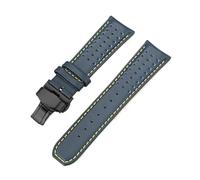 CAWEUER Bracelet en cuir bleu compatible avec la série Citizen Blue Angels, incurvé en arc, 22 mm et 23 mm, bracelet en cuir de vache compatible avec Blancpain Fifty Fathoms(Royal blue yellow04,22mm)