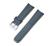 CAWEUER Bracelet en cuir bleu compatible avec la série Citizen Blue Angels, incurvé en arc, 22 mm et 23 mm, bracelet en cuir de vache compatible avec Blancpain Fifty Fathoms(Royal blue yellow01,22mm)