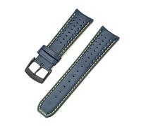 CAWEUER Bracelet en cuir bleu compatible avec la série Citizen Blue Angels, incurvé en arc, 22 mm et 23 mm, bracelet en cuir de vache compatible avec Blancpain Fifty Fathoms(Royal blue yellow02,22mm)