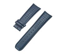 CAWEUER Bracelet en cuir bleu compatible avec la série Citizen Blue Angels, incurvé en arc, 22 mm et 23 mm, bracelet en cuir de vache compatible avec Blancpain Fifty Fathoms(Blue line no clasp,23mm)