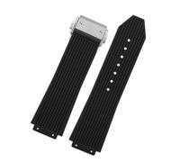 CAWEUER Bracelet en silicone à extrémité convexe compatible avec les bracelets Big Bang Classic Fusion Yubo for hommes et femmes, bracelet souple boucle pliable(Black-Silver)