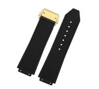CAWEUER Bracelet en silicone à extrémité convexe compatible avec les bracelets Big Bang Classic Fusion Yubo for hommes et femmes, bracelet souple boucle pliable(Black-Gold)