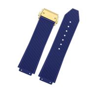 CAWEUER Bracelet en silicone à extrémité convexe compatible avec les bracelets Big Bang Classic Fusion Yubo for hommes et femmes, bracelet souple boucle pliable(Dark blue-Gold)