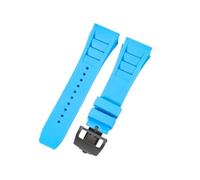 CAWEUER Compatible avec le bracelet de montre Richard Mille for homme 25 mm, importé, en caoutchouc et silicone, étanche, RM055 011(Light blue-Black-Z6,25MM_WITH 5 STARS TOOLS)