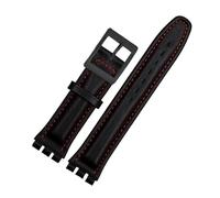 CAWEUER Compatible avec SWATCH YCS YAS YGS IRONY Series Bracelet de montre en cuir de vache souple 17 mm 19 mm for homme et femme, bleu, noir, marron avec outils(06 black red black,17mm)