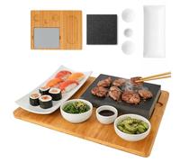 CAWI Planche à steak en pierre de lave, plateau de service, planche en bambou avec grill à pierres chaudes, plaque de cuisson à steak, plaque en pierre, barbecue de table