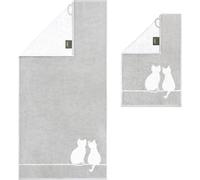 Cawö éponge série Cute Cats 76 - platine-blanc basalte/platine - motif chat , taille:Serviette d'invité 30 x 50 cm