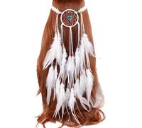 Caxndycing Bandeau indien à plumes - Bijou de tête bohème hippie - Bandeau hippie - Bleu - Pour le carnaval, les femmes et les filles - Festival