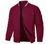 Caxndycing Blouson bomber pour homme - Veste légère et ample - Couleur unie - Avec fermeture éclair - Col montant - Veste chaude - Veste bomber tendance - Veste coupe-vent, Bordeaux, M