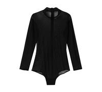 Caxndycing Body de grossesse en dentelle translucide pour femme - Manches longues - Col rond - Robe de grossesse, Noir , XL