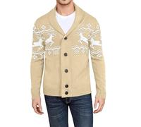Caxndycing Cardigan de Noël pour homme avec col montant - Veste norvégienne - Veste d'hiver chaude - Veste de loisirs pour homme - Motif norvégien - Pull en grosse maille, kaki, M