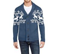 Caxndycing Cardigan de Noël pour homme avec col montant - Veste norvégienne - Veste d'hiver chaude - Veste de loisirs pour homme - Motif norvégien - Pull en grosse maille, bleu, XL