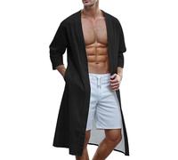 Caxndycing Cardigan long élégant à manches longues pour homme - Cardigan d'été - Coupe ajustée - Basic - Léger - Décontracté - Printemps - Haut en tricot - Manteau à manches longues, Noir , XXL