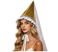 Caxndycing Chapeau de hennin médiéval pour femme avec voile, en forme de cône, accessoire de cosplay, pour Halloween, Noël, fête costumée