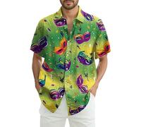 Caxndycing Chemise à manches courtes pour homme - Impression numérique 3D colorée - Avec masque de saxophone - Pour carnaval, fête à thème, festival, scène, jaune clair, XXL