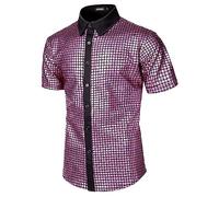 Caxndycing Chemise à paillettes pour homme - Manches courtes Costume de fête disco Col Kent années 70 et 80 brillante hippy clubwear, Z8 violet, XXL