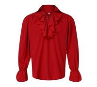 Caxndycing Chemise de pirate pour homme, vampire, Renaissance, victorien, steampunk, gothique, froncée, costume médiéval, Halloween, chemise à lacets, chemise de pirate victorien, rouge, XL