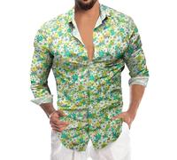 Caxndycing Chemise Hippie Années 70 Pour Homme - Manches Longues - Hawaïenne - Loisirs - Coupe Droite - Affaires - Boutonnée