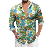 Caxndycing Chemise hippie des années 70 pour homme - Manches longues - Chemise hawaïenne - Chemise de loisirs - Coupe droite - Chemise d'affaires - Chemise à manches longues boutonnée - Chemise de