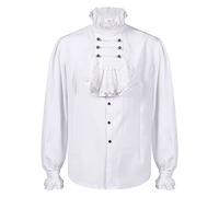 Caxndycing Chemise médiévale pour homme, à volants, style Renaissance, steampunk, victorien, col roulé, manches longues, gothique, loisirs, col Jabot, chemise de pirate, élégante, costume baroque
