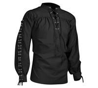 Caxndycing Chemise pour homme - Coupe confortable - Basic - En lin - À manches longues - Pour homme - Style décontracté - Moyen Âge, Noir , XXL